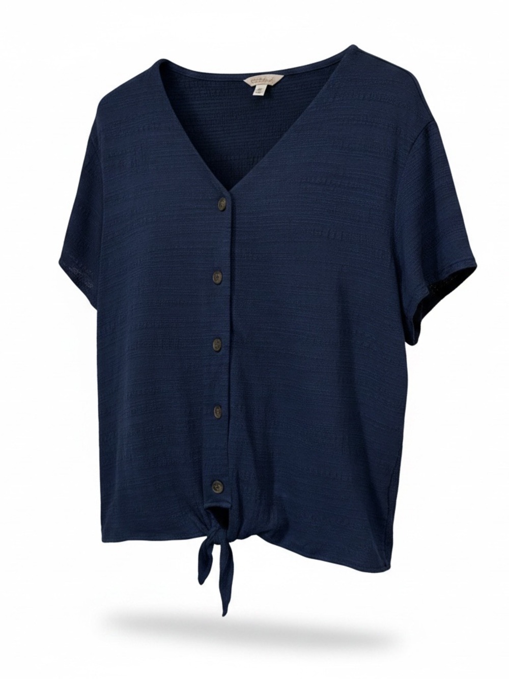 Weatherproof Vintage Navy Button-Front Tie Hem Short-Sleeve Top